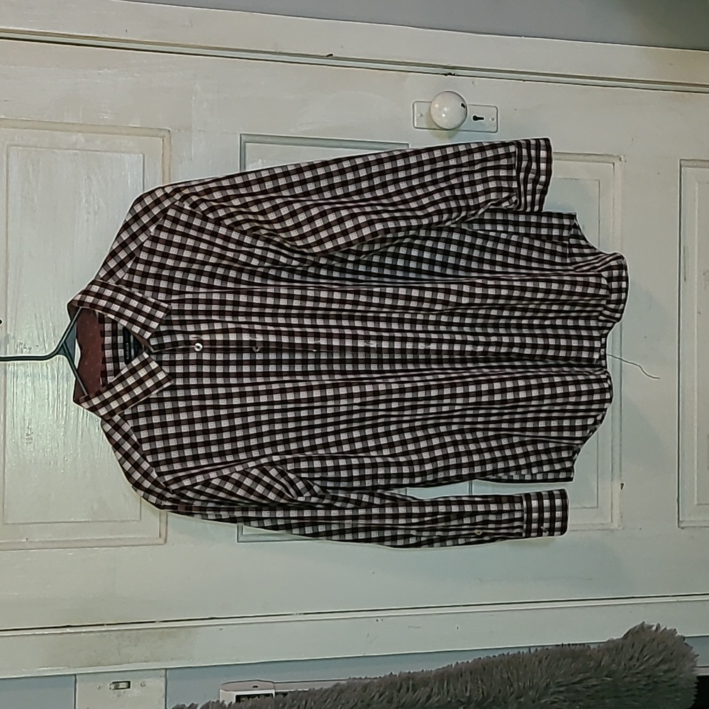 Maroon and White Checkered Button-Up Shirt